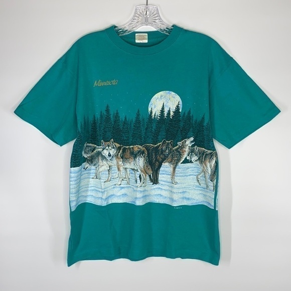 Vintage Habitat Full Moon Wolf Minnesota Tshirt 1991 Medium - Picture 1 of 7